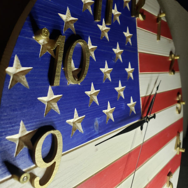 American Flag Clock with Bullet Hour Markers