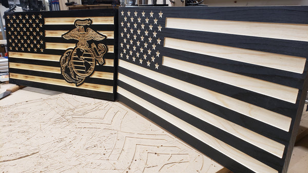 Custom Carved American Flag Subdued (Black Color)