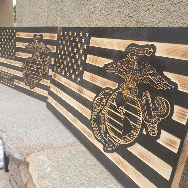 Custom Carved American Flag Subdued (Black Color)