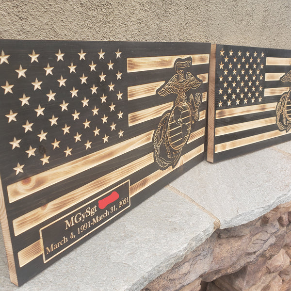 Custom Carved American Flag Subdued (Black Color)