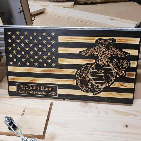 Custom Carved American Flag - Traditional Brown Wood Color