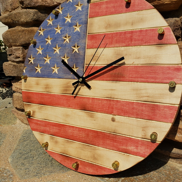 American Flag Clock with Bullet Hour Markers