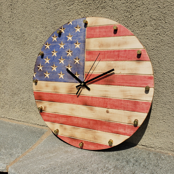 American Flag Clock with Bullet Hour Markers