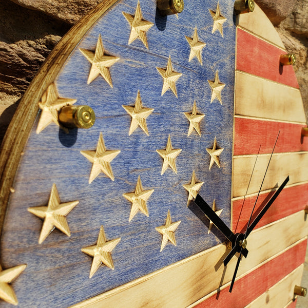 American Flag Clock with Bullet Hour Markers