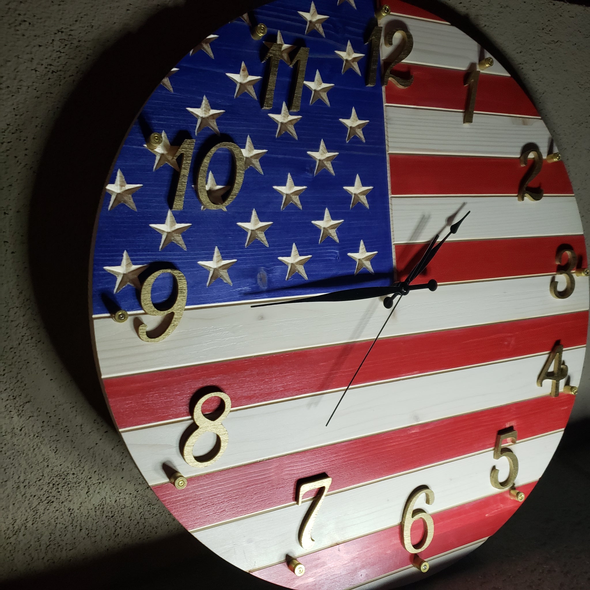 American Flag Clock with Bullet Hour Markers