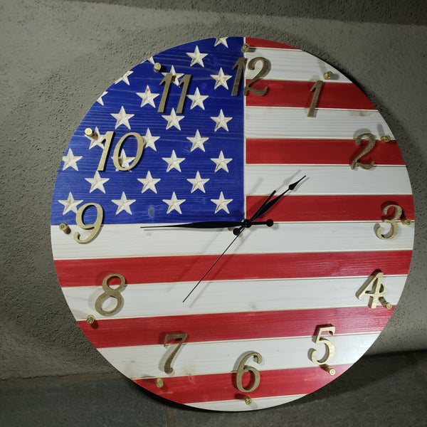 American Flag Clock with Bullet Hour Markers