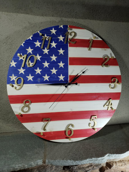 American Flag Clock with Bullet Hour Markers