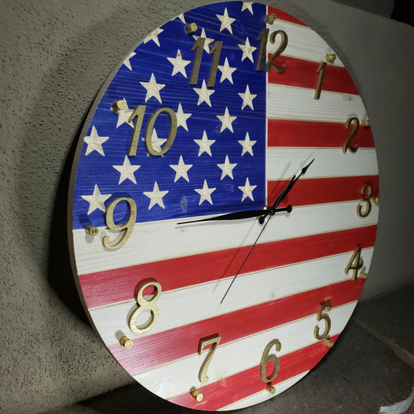 American Flag Clock with Bullet Hour Markers