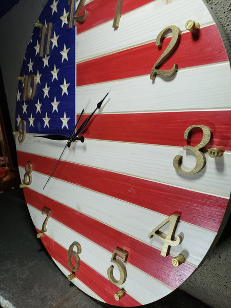 American Flag Clock with Bullet Hour Markers