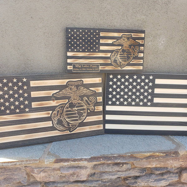 Custom Carved American Flag - Traditional Brown Wood Color