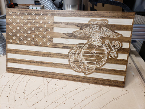 Custom Carved American Flag - Traditional Brown Wood Color