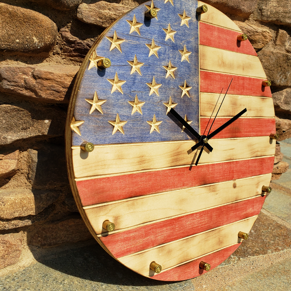 American Flag Clock with Bullet Hour Markers