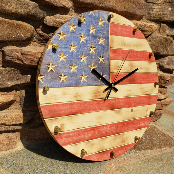 American Flag Clock with Bullet Hour Markers